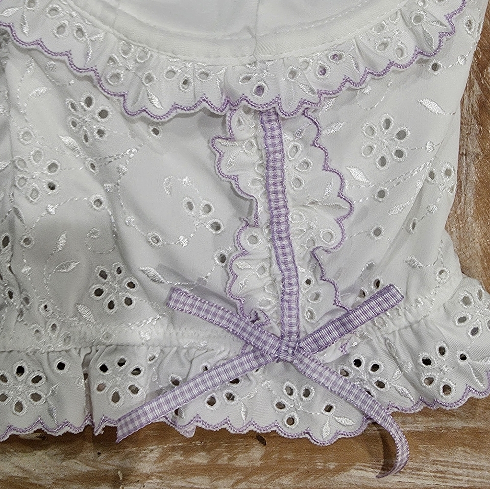 NWT For Love & Lemons Swirl Eyelet Corset Crop Top‎ White Lavender 38D - Picture 6 of 7